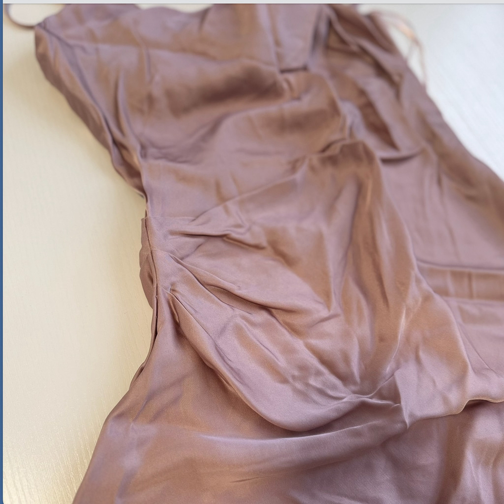 Zara Pink Cowl Neck Ruched Midi Slip Dress S - Picture 6 of 6